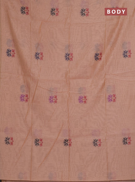 Munga cotton saree peach orange with thread woven floral buttas and thread weaving pallu