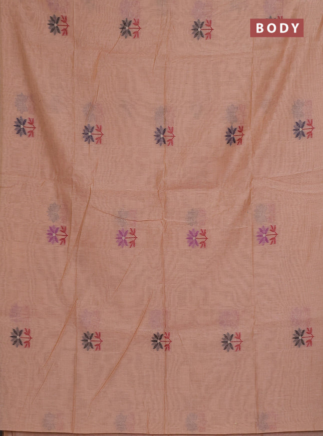 Munga cotton saree peach orange with thread woven floral buttas and thread weaving pallu