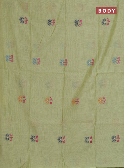 Munga cotton saree pista green with thread woven floral buttas and thread weaving pallu