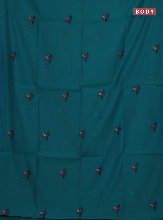 Munga cotton saree teal green with thread woven floral buttas and pichwai weaving pallu