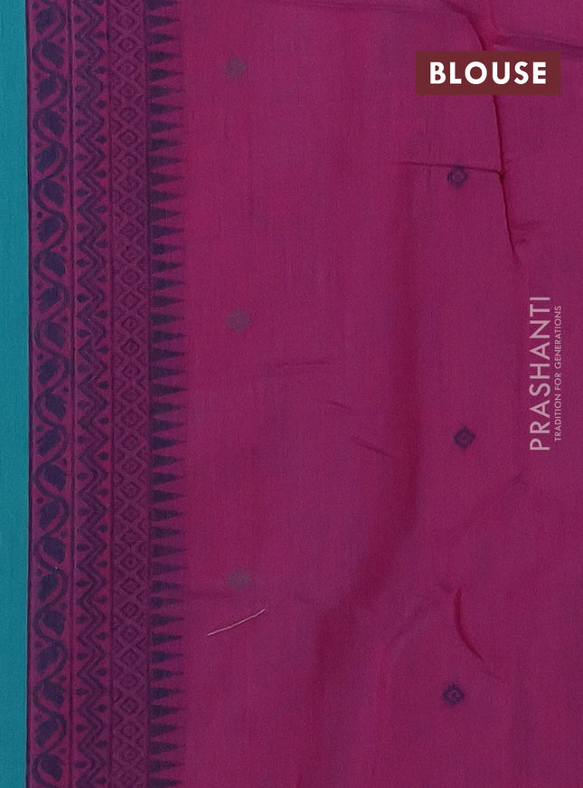 Munga cotton saree teal green with thread woven floral buttas and pichwai weaving pallu