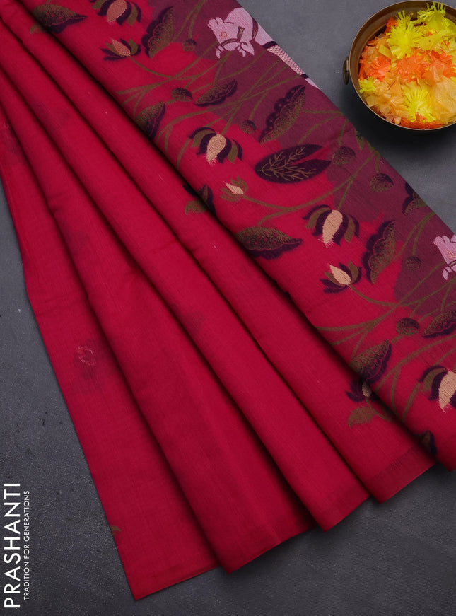 Munga cotton saree pink with thread woven floral buttas and pichwai weaving pallu