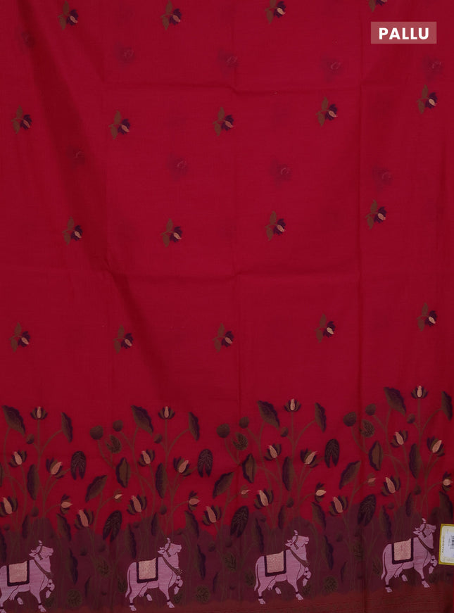 Munga cotton saree pink with thread woven floral buttas and pichwai weaving pallu