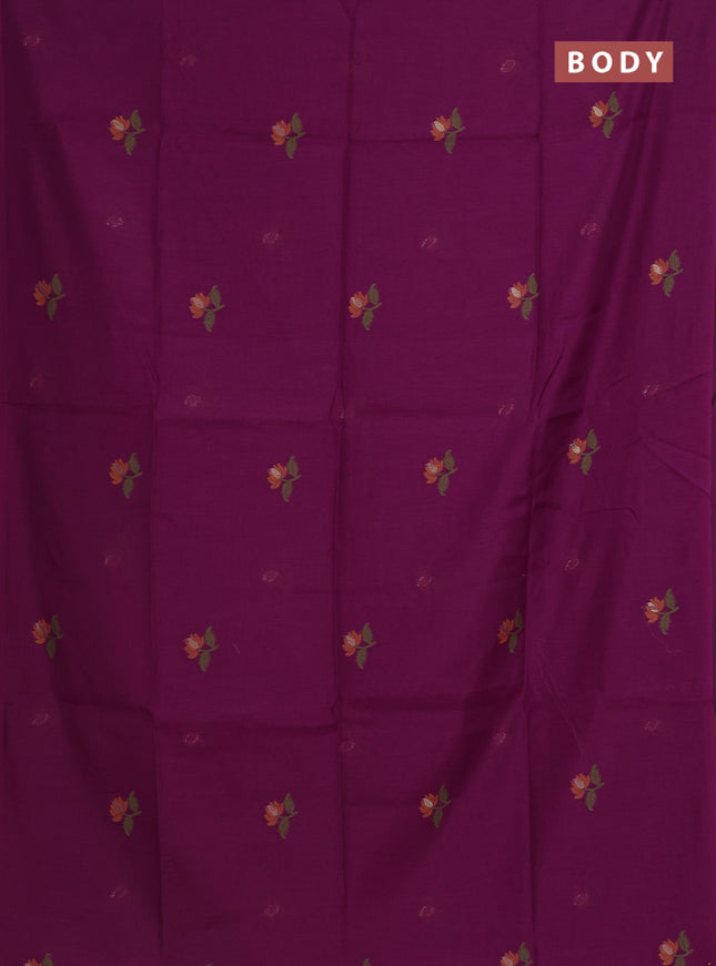 Munga cotton saree purple with thread woven floral buttas and pichwai weaving pallu