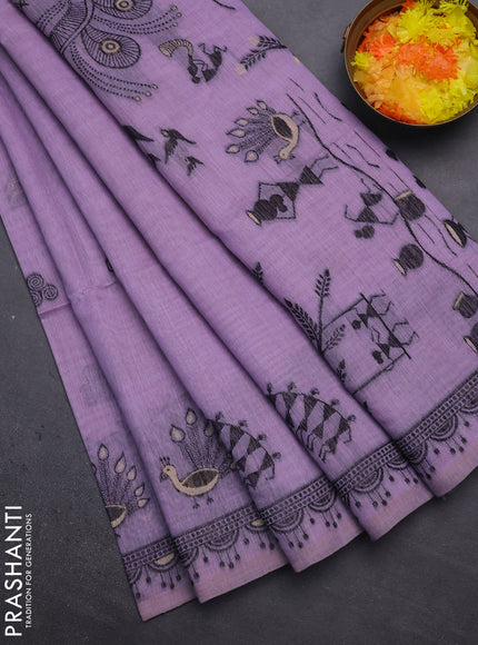 Munga cotton saree lavender with thread woven buttas and thread woven border
