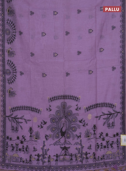 Munga cotton saree lavender with thread woven buttas and thread woven border