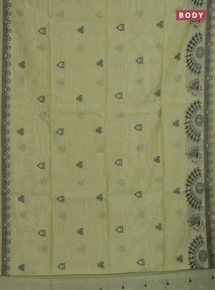 Munga cotton saree pista green with thread woven buttas and thread woven border