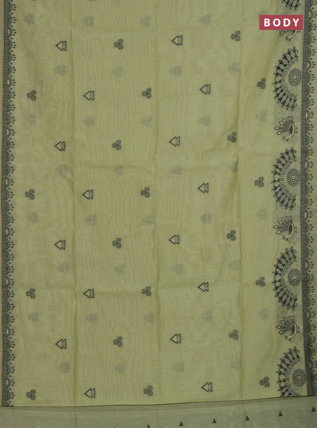 Munga cotton saree pista green with thread woven buttas and thread woven border