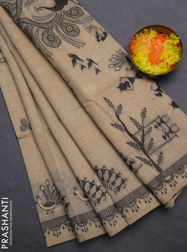 Munga cotton saree sandal with thread woven buttas and thread woven border