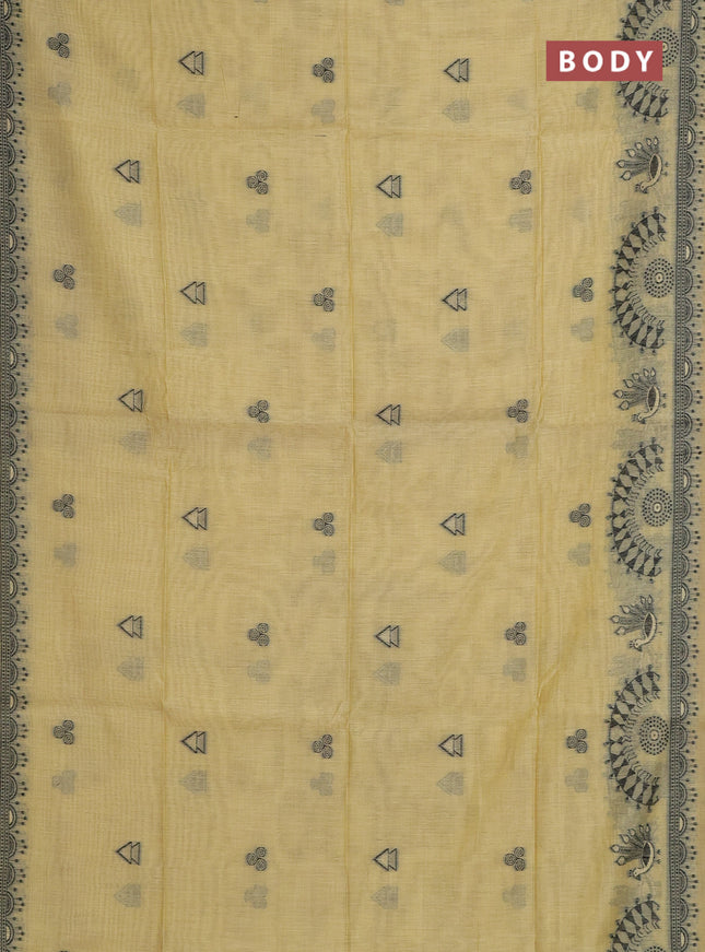 Munga cotton saree yellow with thread woven buttas and thread woven border
