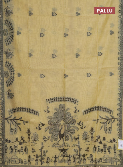 Munga cotton saree yellow with thread woven buttas and thread woven border