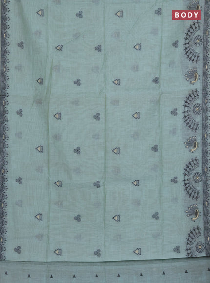 Munga cotton saree teal blue with thread woven buttas and thread woven border