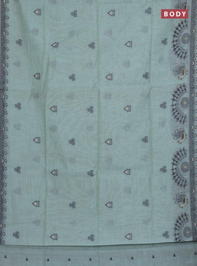 Munga cotton saree teal blue with thread woven buttas and thread woven border