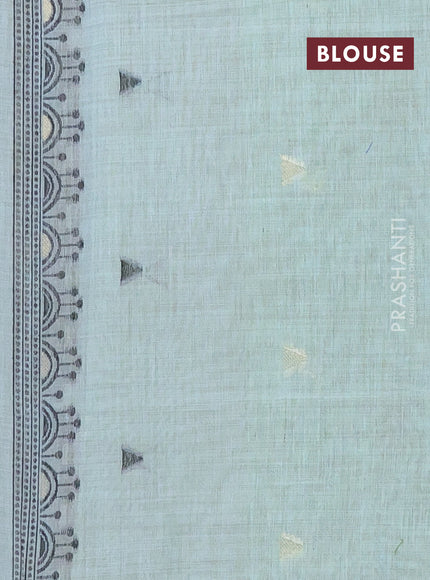 Munga cotton saree teal blue with thread woven buttas and thread woven border