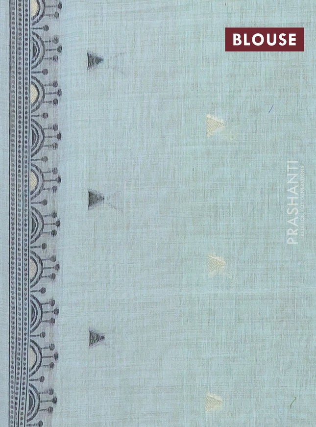 Munga cotton saree teal blue with thread woven buttas and thread woven border