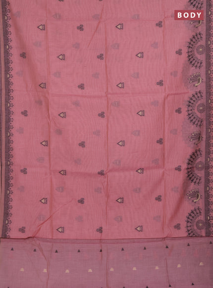 Munga cotton saree peach pink with thread woven buttas and thread woven border