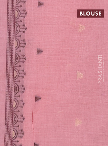 Munga cotton saree peach pink with thread woven buttas and thread woven border