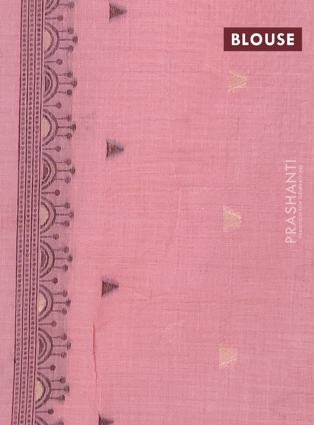 Munga cotton saree peach pink with thread woven buttas and thread woven border
