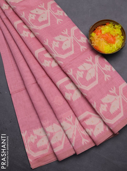 Munga cotton saree peach pink with thread weaves in borderless style