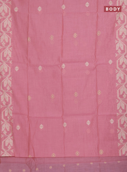 Munga cotton saree peach pink with thread weaves in borderless style