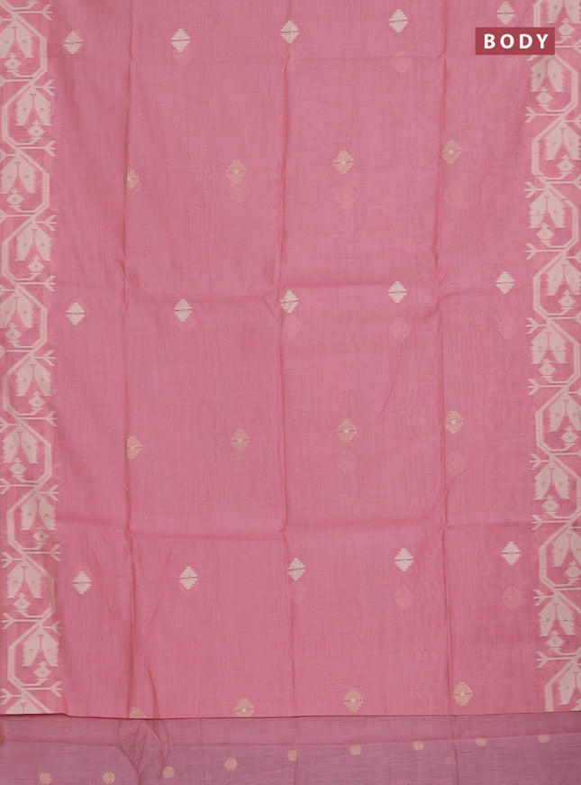 Munga cotton saree peach pink with thread weaves in borderless style