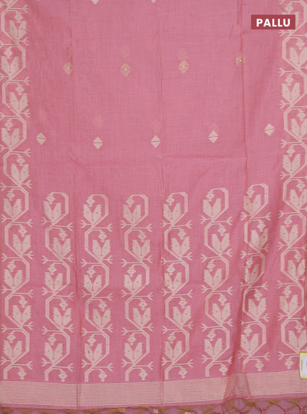 Munga cotton saree peach pink with thread weaves in borderless style