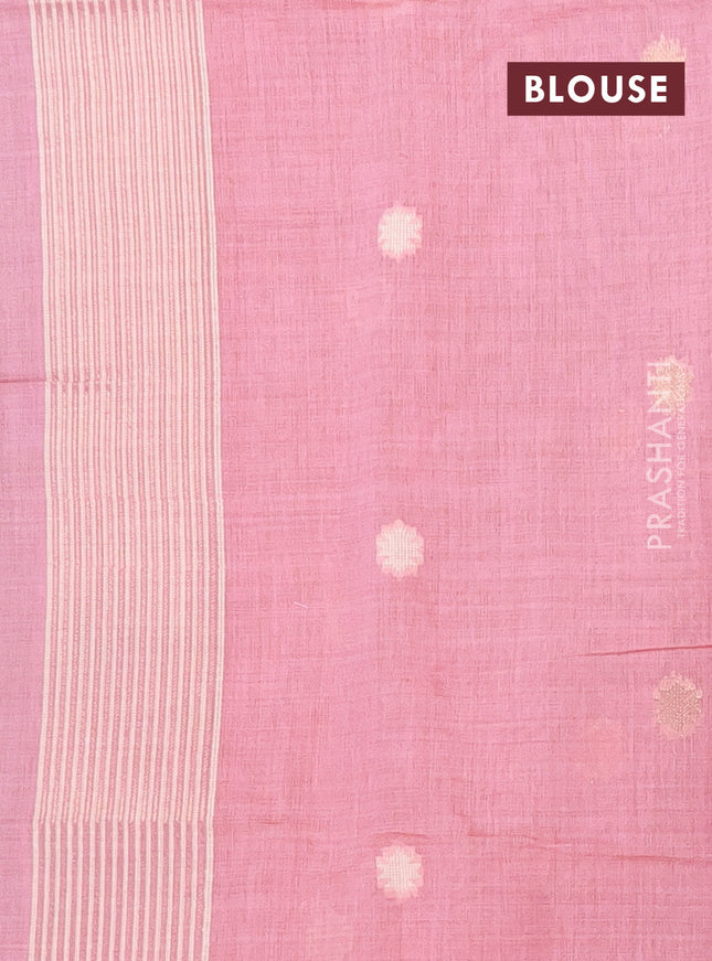 Munga cotton saree peach pink with thread weaves in borderless style