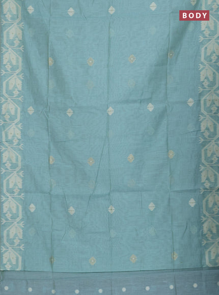 Munga cotton saree teal blue with thread weaves in borderless style