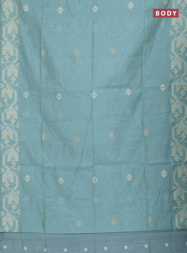 Munga cotton saree teal blue with thread weaves in borderless style