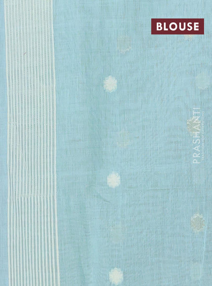 Munga cotton saree teal blue with thread weaves in borderless style