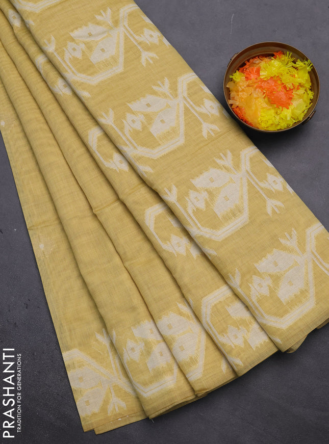 Munga cotton saree yellow with thread weaves in borderless style