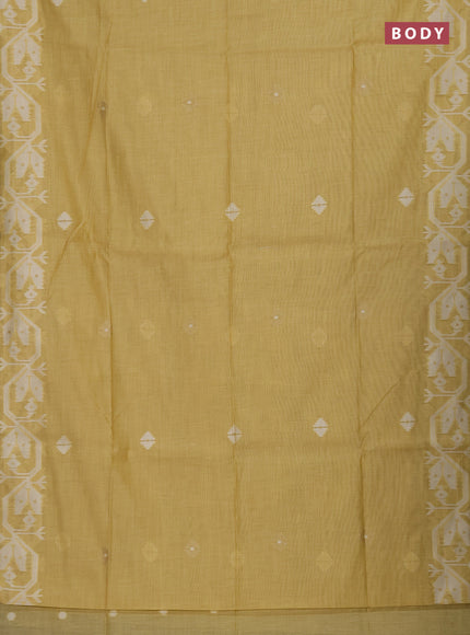 Munga cotton saree yellow with thread weaves in borderless style