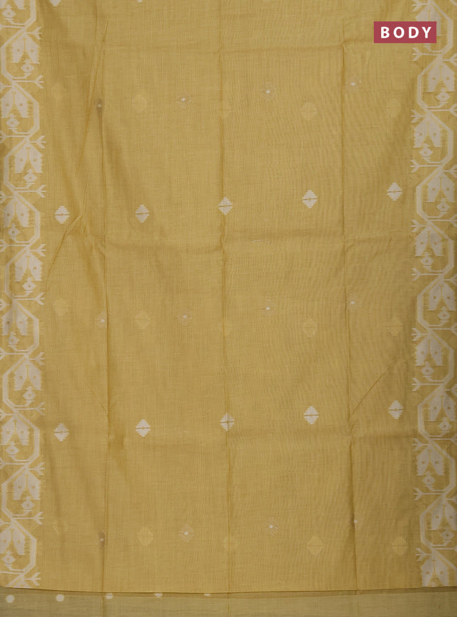 Munga cotton saree yellow with thread weaves in borderless style