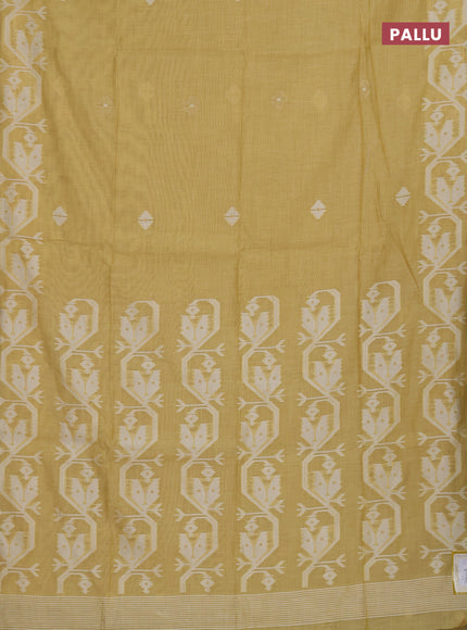 Munga cotton saree yellow with thread weaves in borderless style
