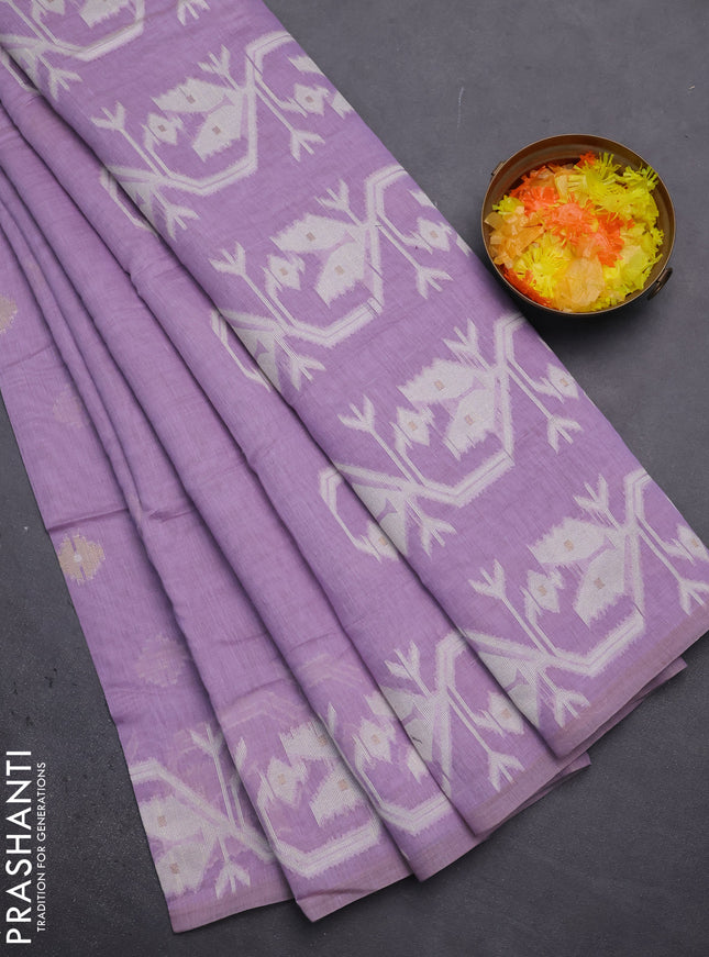 Munga cotton saree lavender with thread weaves in borderless style