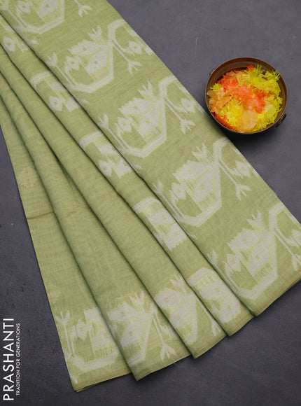 Munga cotton saree pista green with thread weaves in borderless style