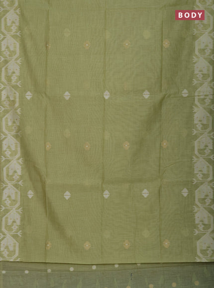 Munga cotton saree pista green with thread weaves in borderless style