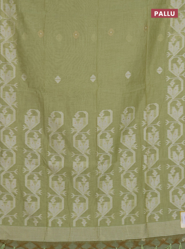 Munga cotton saree pista green with thread weaves in borderless style