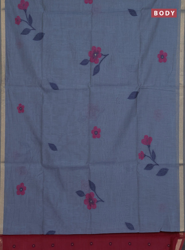 Munga cotton saree pastel blue and pink with thread woven floral buttas and thread woven border