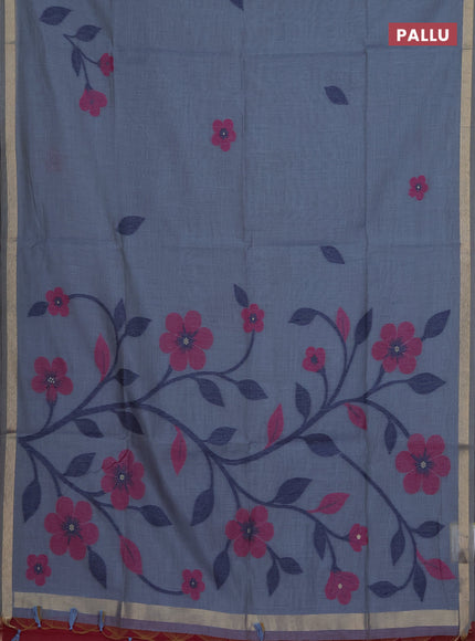 Munga cotton saree pastel blue and pink with thread woven floral buttas and thread woven border
