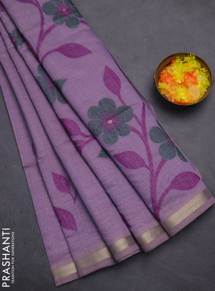 Munga cotton saree lavender and green with thread woven floral buttas and thread woven border