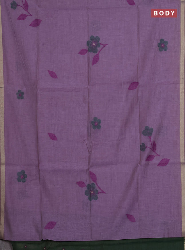 Munga cotton saree lavender and green with thread woven floral buttas and thread woven border