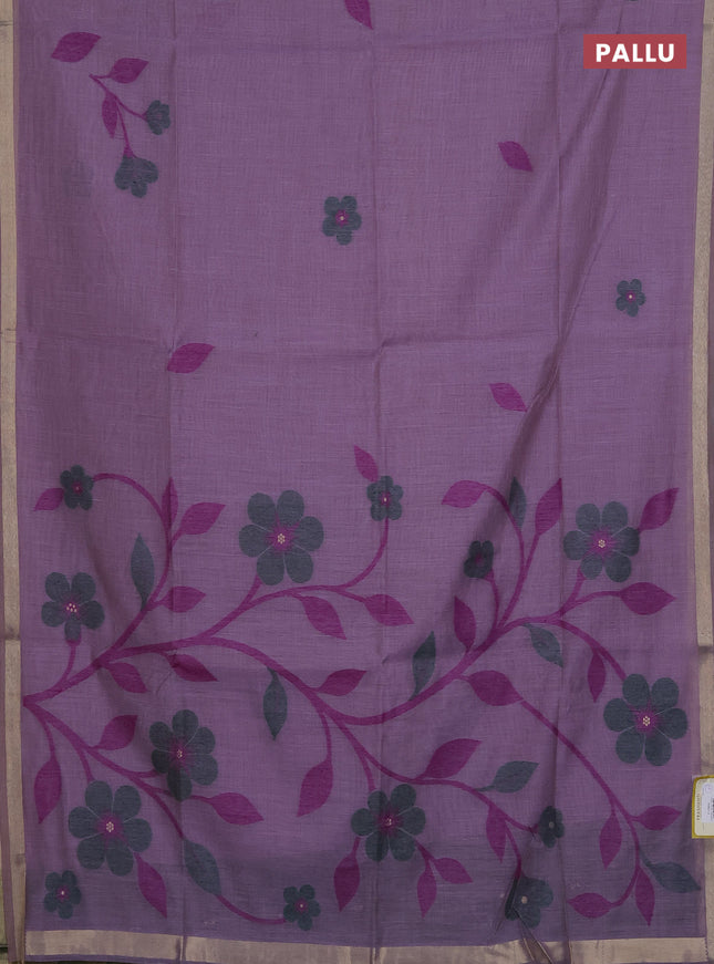 Munga cotton saree lavender and green with thread woven floral buttas and thread woven border