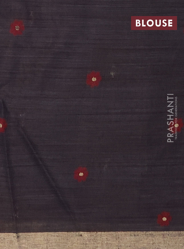 Munga cotton saree peach shade and navy blue with thread woven floral buttas and thread woven border