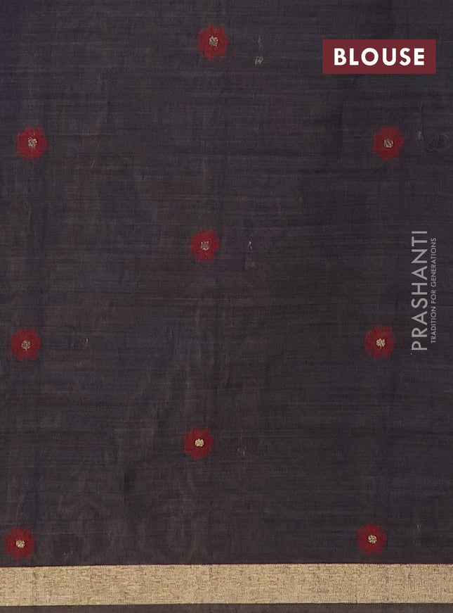 Munga cotton saree sandal and navy blue with thread woven floral buttas and thread woven border