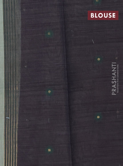 Munga cotton saree pastel green and navy blue with thread woven floral buttas and thread woven border