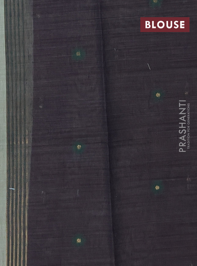 Munga cotton saree pastel green and navy blue with thread woven floral buttas and thread woven border