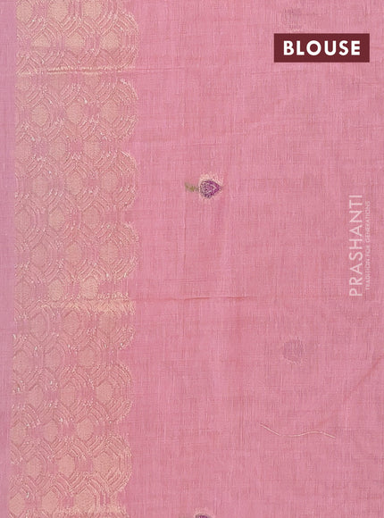 Munga cotton saree peach pink with thread woven floral buttas and pichwai design weaving pallu