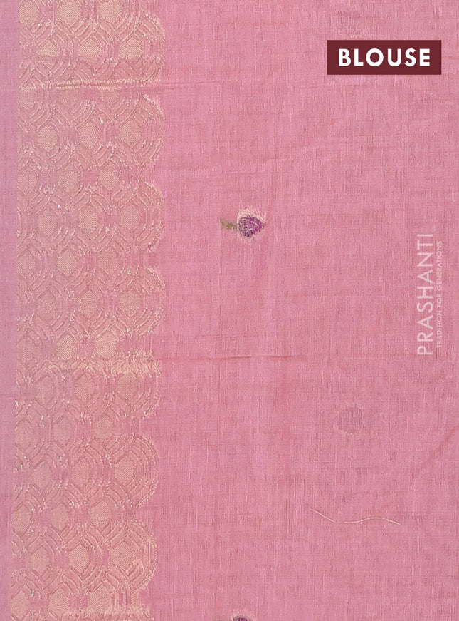 Munga cotton saree peach pink with thread woven floral buttas and pichwai design weaving pallu
