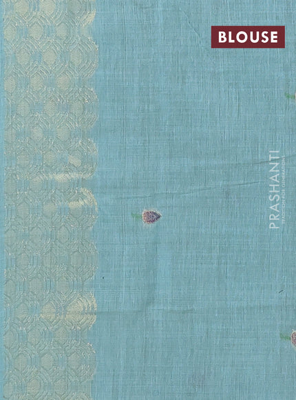 Munga cotton saree teal blue with thread woven floral buttas and pichwai design weaving pallu